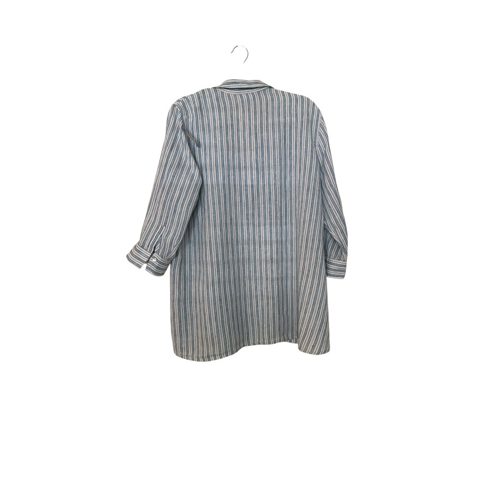 J. Jill Love Linen Stripped Quarter Button Up 100% Linen Shirt Relaxed Sz L - Picture 10 of 15